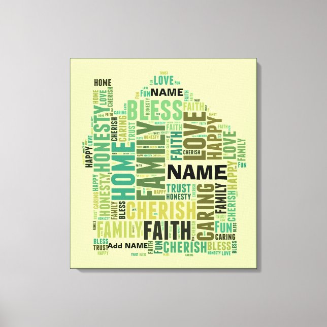 Typography Word Cloud Home Add Names to Customize Canvas Print (Front)