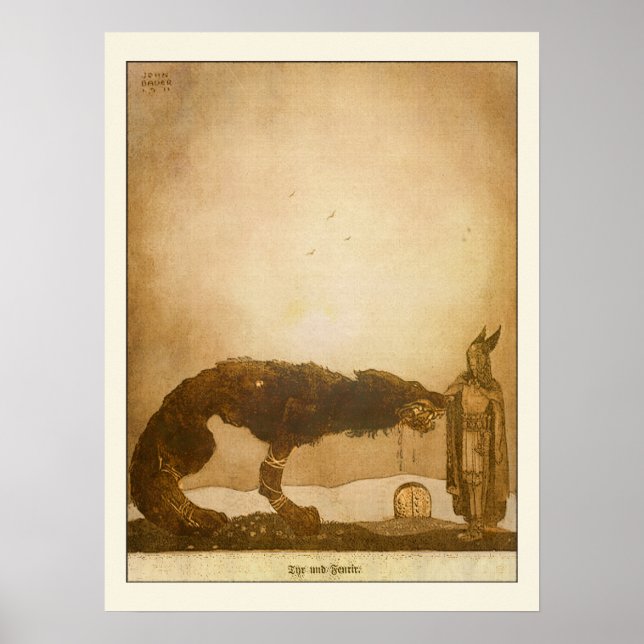 Tyr and Fenrir by John Bauer Poster (Front)