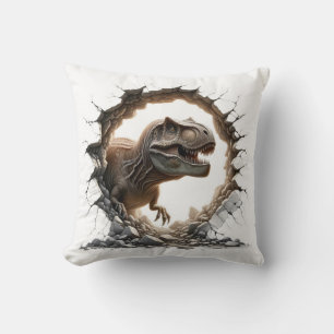  tyrannosaurs rex escaping through a hole throw pillow