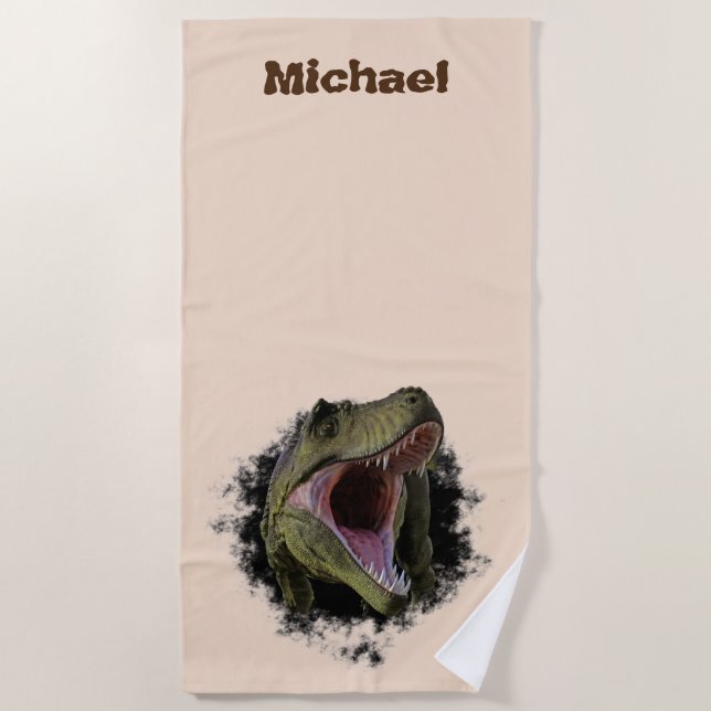 Tyrannosaurs T-rex Dinosaur Personalized  Name Beach Towel (Front)