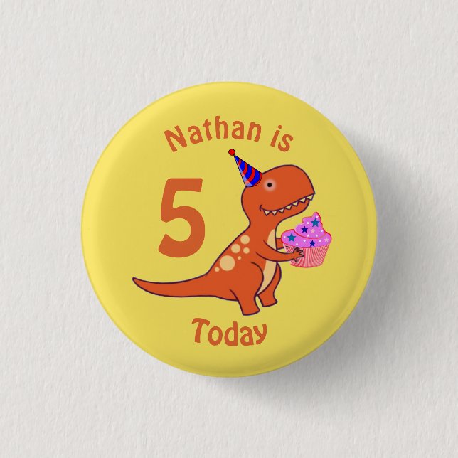 Tyrannosaurus Birthday 1 Inch Round Button (Front)