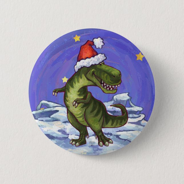 Tyrannosaurus Christmas 2 Inch Round Button (Front)