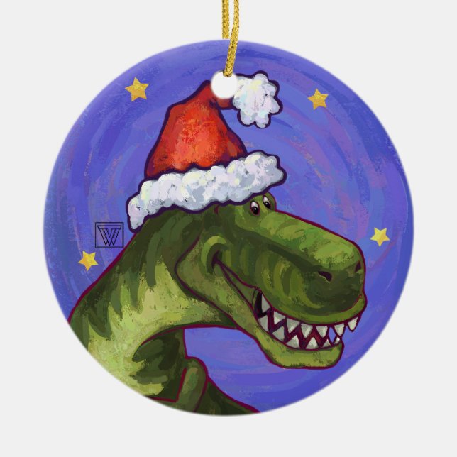 Tyrannosaurus Christmas Ceramic Ornament (Front)