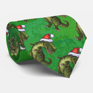 Tyrannosaurus Christmas On Green Tie