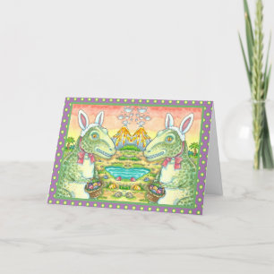 TYRANNOSAURUS, CUTE T-REX, EASTER BUNNY DINO HOLIDAY CARD