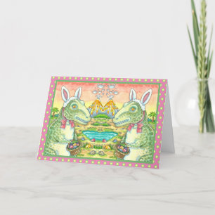 TYRANNOSAURUS,  CUTE T-REX, EASTER BUNNY DINO HOLIDAY CARD