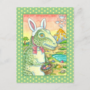TYRANNOSAURUS,  CUTE T-REX, EASTER BUNNY DINO HOLIDAY POSTCARD