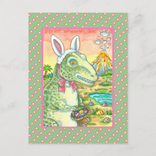 TYRANNOSAURUS,  CUTE T-REX, EASTER BUNNY DINO HOLIDAY POSTCARD