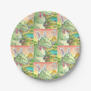 TYRANNOSAURUS,  CUTE T-REX, EASTER BUNNY DINO PAPER PLATE