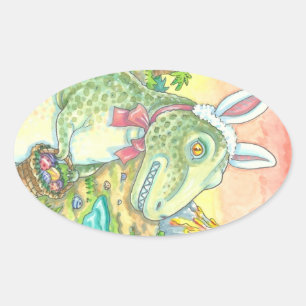 TYRANNOSAURUS,  CUTE T-REX EASTER STICKERS Oval