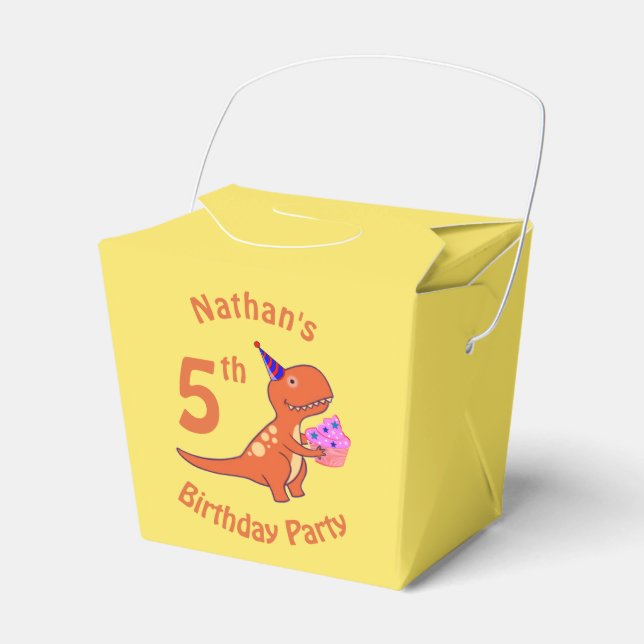 Tyrannosaurus Dinosaur Cartoon Birthday Favor Box (Front Side)