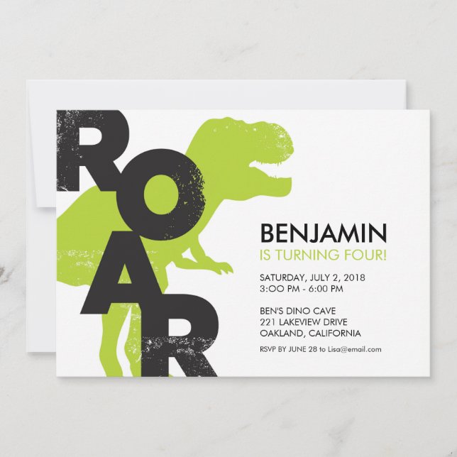 Tyrannosaurus Dinosaur Invitation de fête d'annive (Devant)