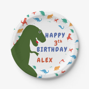 Tyrannosaurus Happy birthday Dinosaur Pattern  Paper Plate