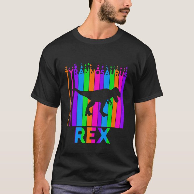 Tyrannosaurus Rex Animal Rainbow Bubble With Silho T-Shirt (Front)