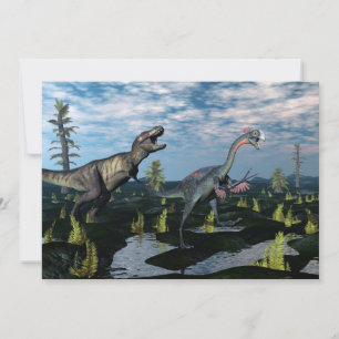 Tyrannosaurus rex attacking gigantoraptor dinosaur