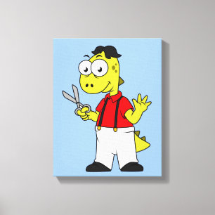 Tyrannosaurus Rex Barber With Scissors. Canvas Print