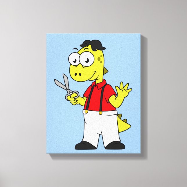 Tyrannosaurus Rex Barber With Scissors. Canvas Print (Front)