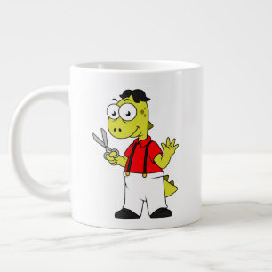 Tyrannosaurus Rex Barber With Scissors. Large Coffee Mug