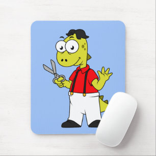 Tyrannosaurus Rex Barber With Scissors. Mouse Pad