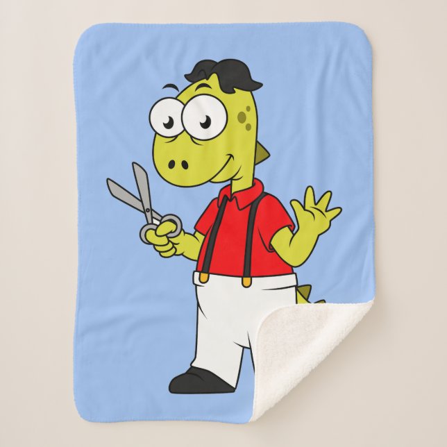 Tyrannosaurus Rex Barber With Scissors. Sherpa Blanket (Front)