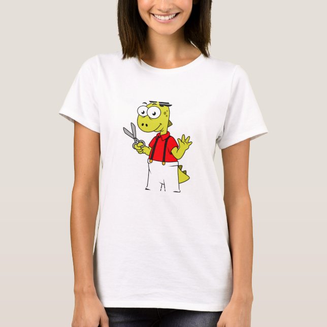 Tyrannosaurus Rex Barber With Scissors. T-Shirt (Front)