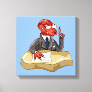 Tyrannosaurus Rex Boss Sitting At A Desk. 2 Canvas Print