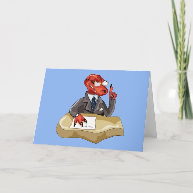 Tyrannosaurus Rex Boss Sitting At A Desk. 2 Card (Front)