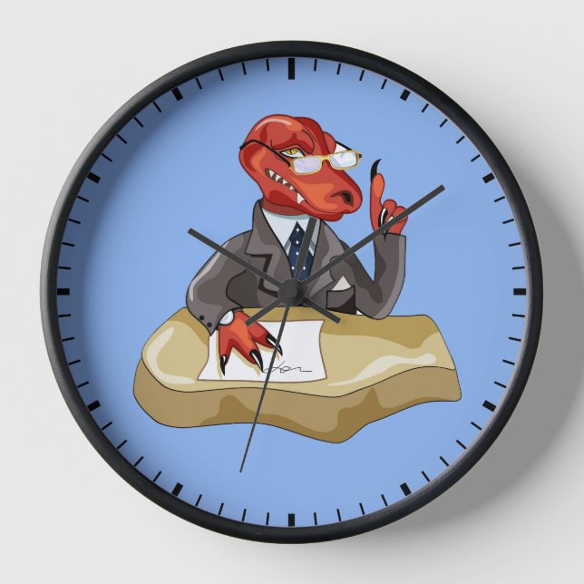 Tyrannosaurus Rex Boss Sitting At A Desk. 2 Clock (Front)