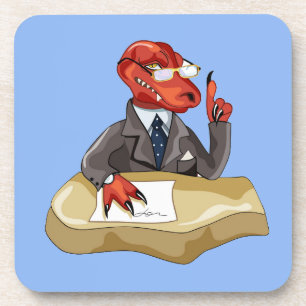 Tyrannosaurus Rex Boss Sitting At A Desk. 2 Coaster