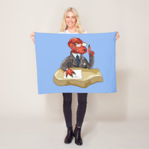 Tyrannosaurus Rex Boss Sitting At A Desk. 2 Fleece Blanket