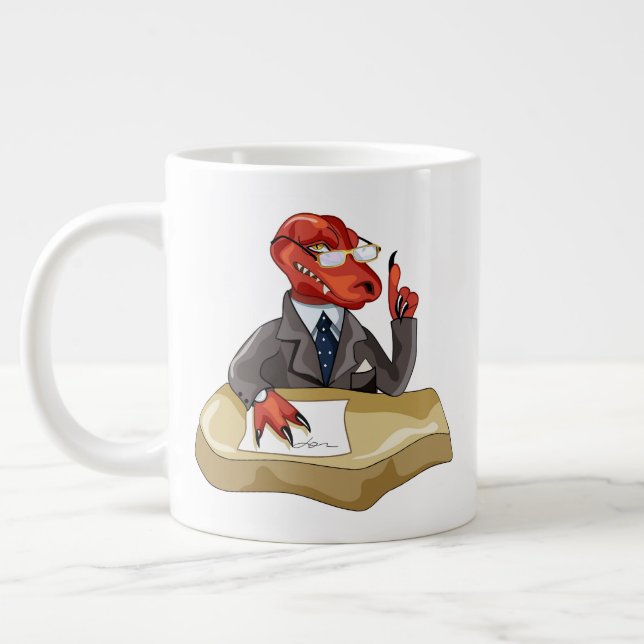 Tyrannosaurus Rex Boss Sitting At A Desk. 2 Large Coffee Mug (Left)
