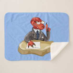 Tyrannosaurus Rex Boss Sitting At A Desk. 2 Sherpa Blanket