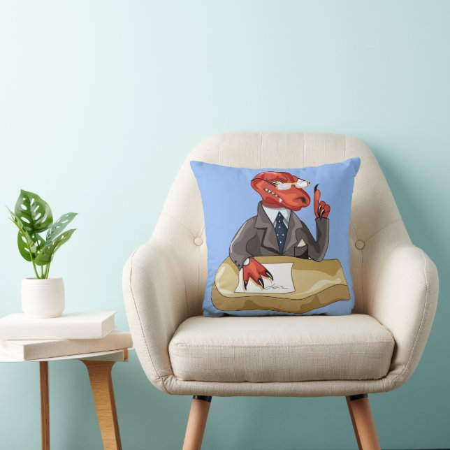 Tyrannosaurus Rex Boss Sitting At A Desk. 2 Throw Pillow (Chair)
