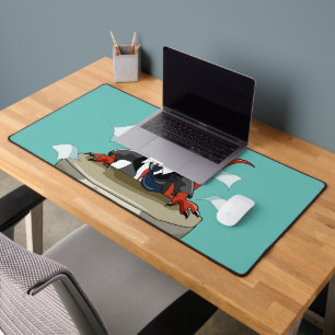 Tyrannosaurus Rex Boss Sitting At A Desk. Desk Mat