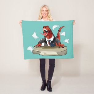 Tyrannosaurus Rex Boss Sitting At A Desk. Fleece Blanket