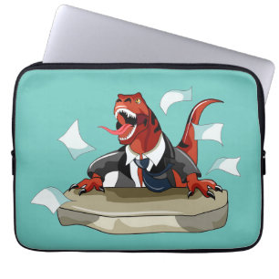 Tyrannosaurus Rex Boss Sitting At A Desk. Laptop Sleeve