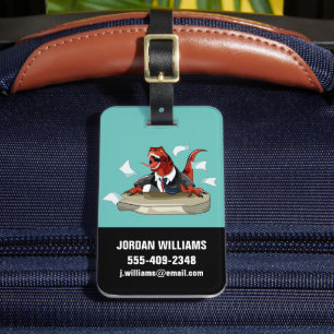 Tyrannosaurus Rex Boss Sitting At A Desk. Luggage Tag