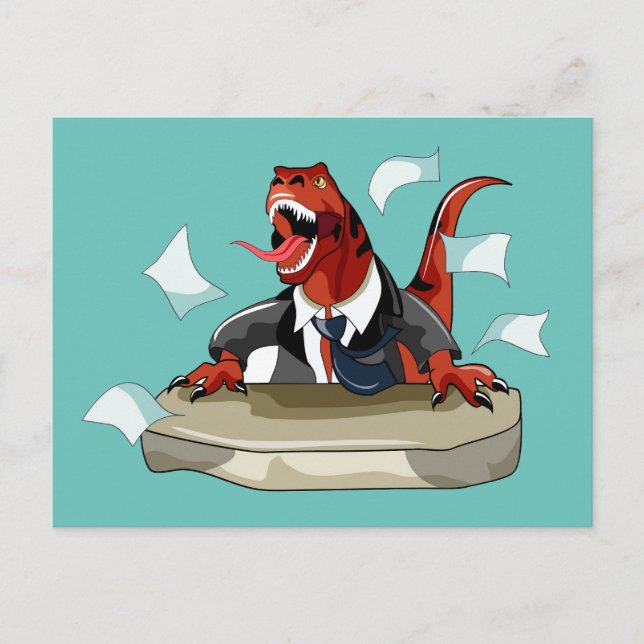Tyrannosaurus Rex Boss Sitting At A Desk. Postcard (Front)