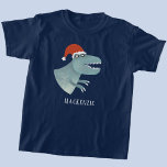 Tyrannosaurus Rex Christmas Santa Hat Personalized T-Shirt<br><div class="desc">A fun Tyrannosaur dinosaur wearing a Christmas Santa hat,  with a modern font name which can be changed to personalize.  Original art by Nic Squirrell.</div>