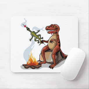 Tyrannosaurus Rex Cooking Food Over A Campfire. Mouse Pad