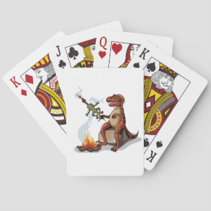 Tyrannosaurus Rex Cooking Food Over A Campfire. Playing Cards