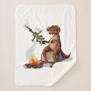 Tyrannosaurus Rex Cooking Food Over A Campfire. Sherpa Blanket