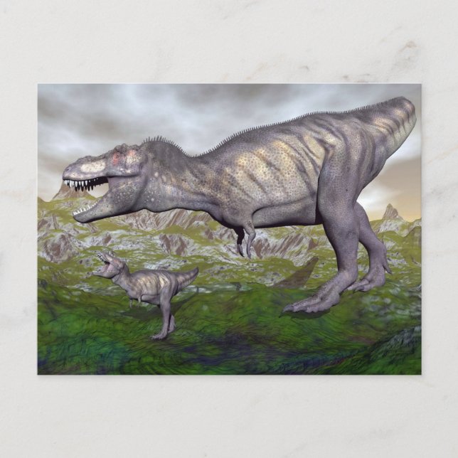 Tyrannosaurus rex dinosaur mum and baby- 3D render Postcard (Front)