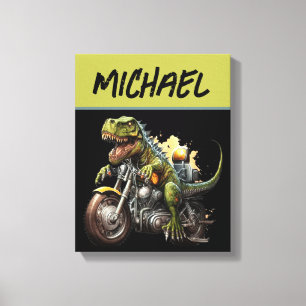 Tyrannosaurus Rex Dinosaur Riding a Motorcycle Canvas Print
