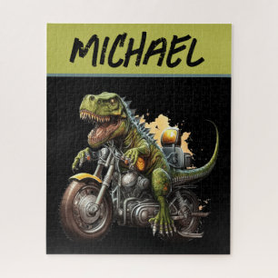 Tyrannosaurus Rex Dinosaur Riding a Motorcycle Jigsaw Puzzle