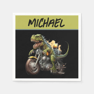 Tyrannosaurus Rex Dinosaur Riding a Motorcycle Napkin