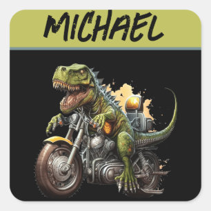 Tyrannosaurus Rex Dinosaur Riding a Motorcycle Square Sticker