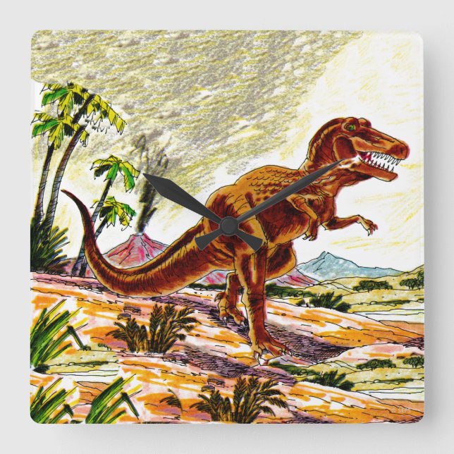 Tyrannosaurus Rex Dinosaur Square Wall Clock (Front)