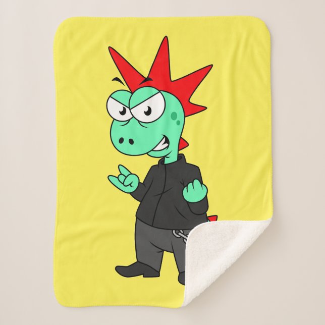 Tyrannosaurus Rex Dressed As A Punk. Sherpa Blanket (Front)