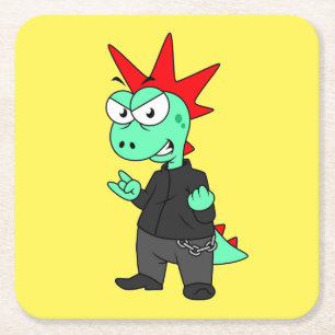Tyrannosaurus Rex Dressed As A Punk. Square Paper Coaster
